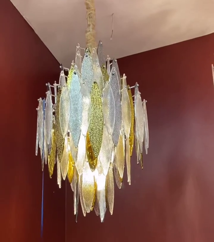 Modern Tiered Glass Maple Leaf Branch Chandelier for Living Room Dining Room and Bedroom - Richardrider