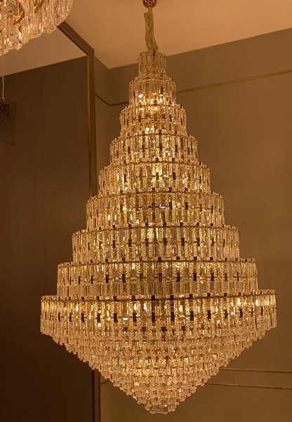 Oversized Multi-layers Honeycomb Luxury Crystal Chandelier in Gold Finish for Big Hallway/Foyer/Entryway