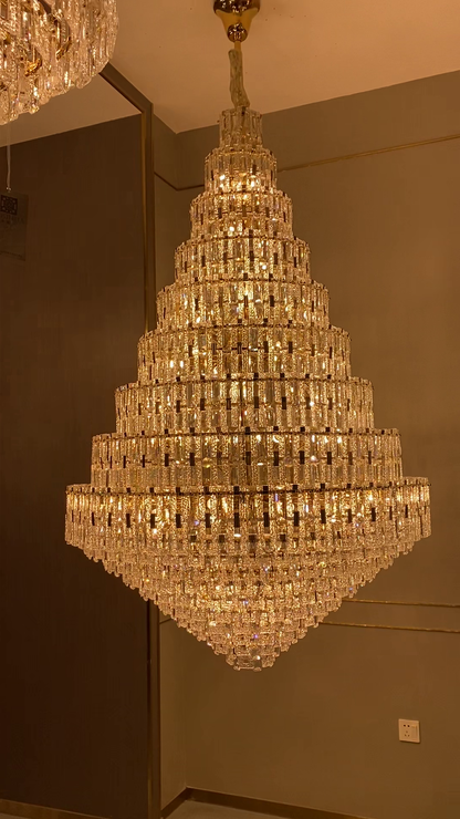 Oversized Multi-layers Honeycomb Luxury Crystal Chandelier in Gold Finish for Big Hallway/Foyer/Entryway