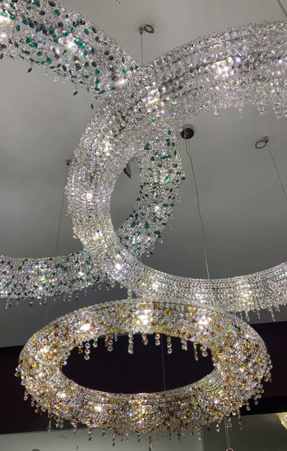 Unique Eccentric Circle Colorful Crystal Beads Chandelier Luxury Ceiling Lamp for Living/Dining Room