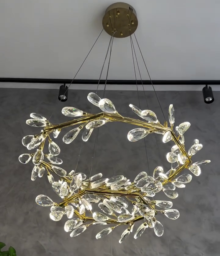 Modern 1/2-Ring Wreath Crystal Chandelier for Low-ceiling