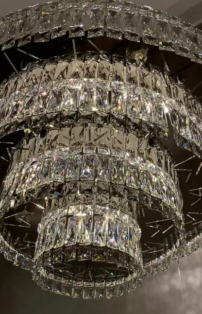 Delicate Light Luxury Multi-layers Silver Round Crystal Chandelier For Living/Dining Room/Bedroom/Cloakroom