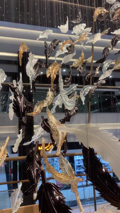 Luxury Spiral Floating Glass Feather Chandelier for High-ceiling/Hotel/Restaurant