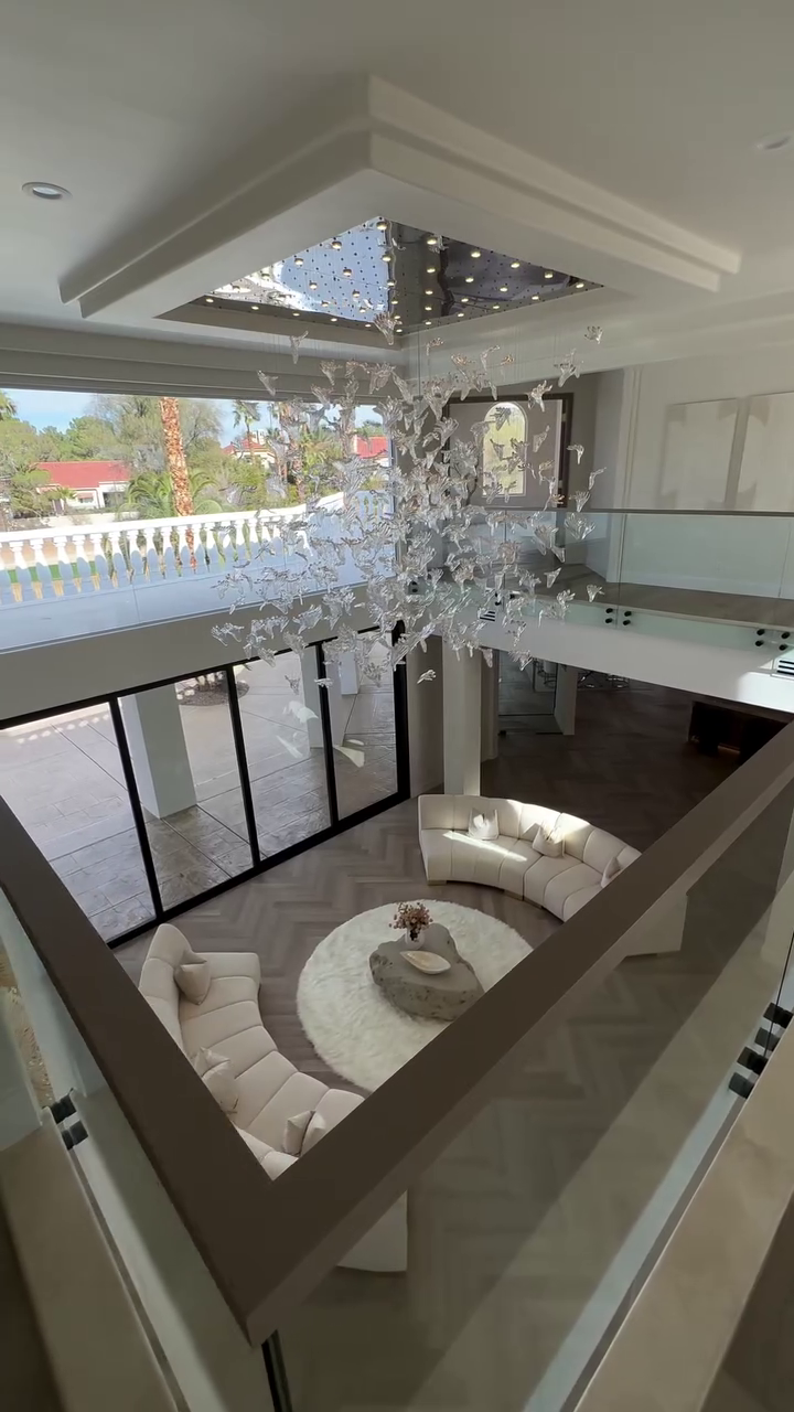 Modern Floating Maple Glass Chandelier with Square Canopy for High-ceiling