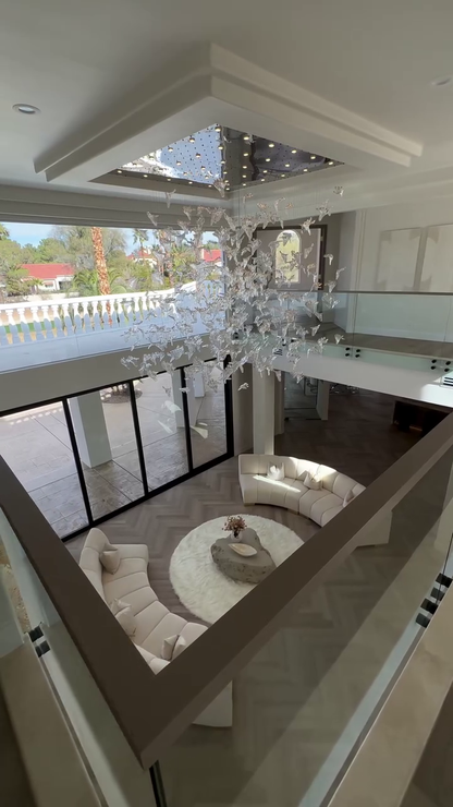 Modern Floating Maple Glass Chandelier with Square Canopy for High-ceiling