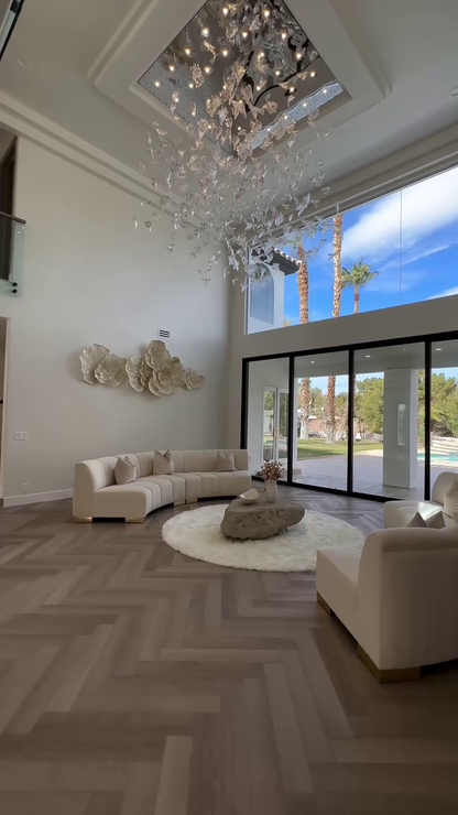 Modern Floating Maple Glass Chandelier with Square Canopy for High-ceiling