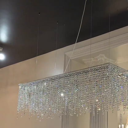 Rectangle Tassel Crystal Chandelier for Dining Room Kitchen Island