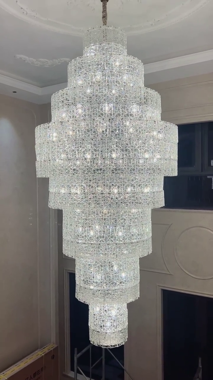 Extra Large Ice Chip Glass Multi-Layer Chandelier for High-ceiling