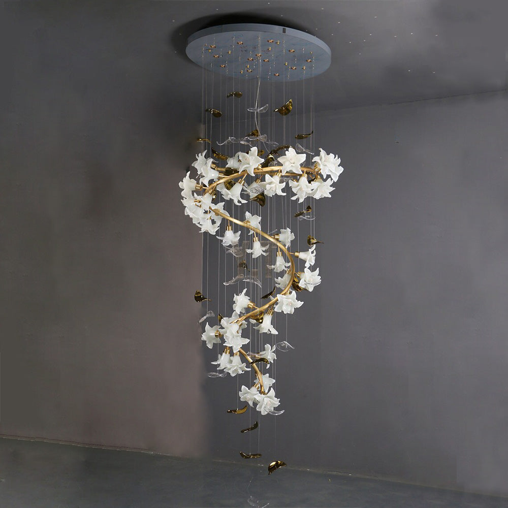 Ceramic Flower Chandelier in Artistic Brass Branch Design - Richardrider