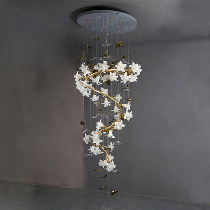 Ceramic Flower Chandelier in Artistic Brass Branch Design - Richardrider