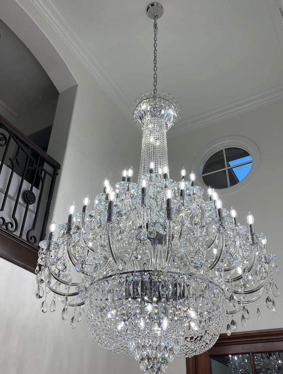 Extra Large European-style Multi-layers Candle Luxury Crystal Chandelier Gold Art Foyer/Staircase Decorative Light Fixture - Richardrider