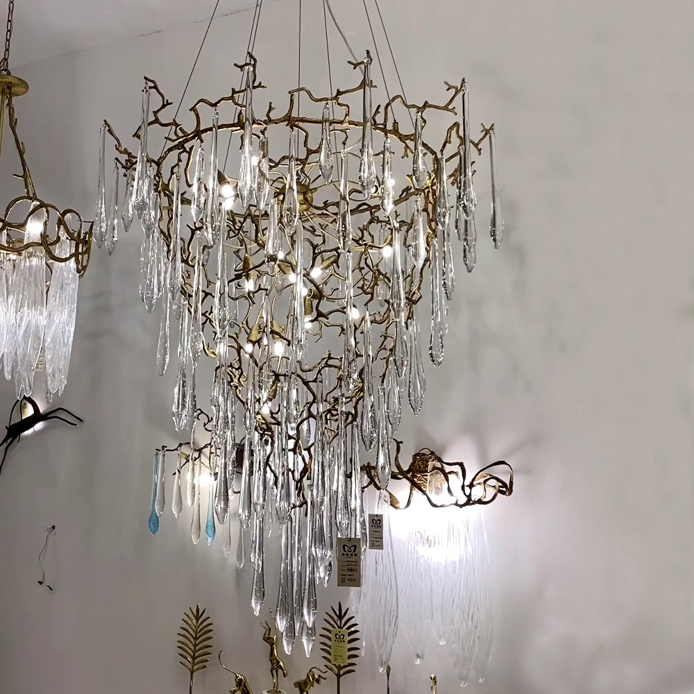 Chic Modern French Branch Copper Crystal Chandelier for Living Room Foyer and Dining Room Lighting - Richardrider
