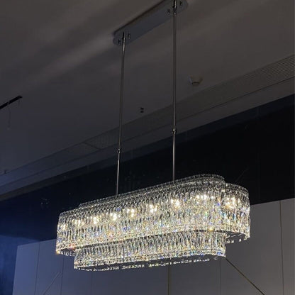 Stunning Modern Rectangle Ceiling Light Crystal Chandelier for Dining Table/Coffee Table/Living Room/Bedroom